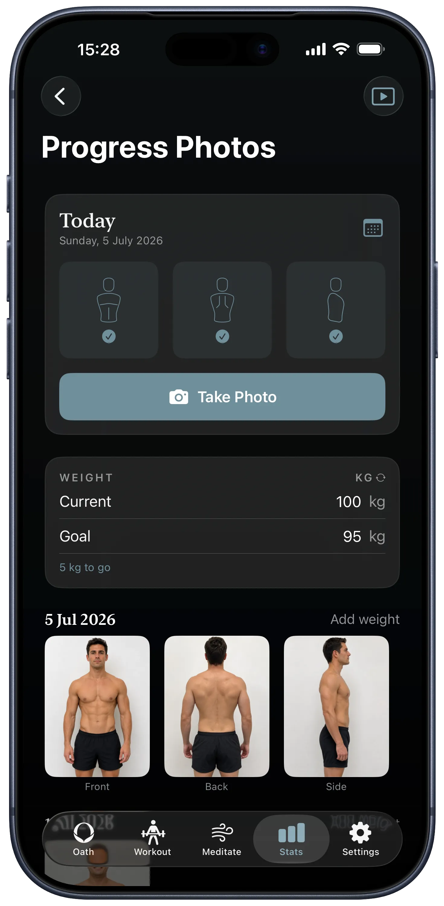 Progress photos and bodyweight tracking on iPhone