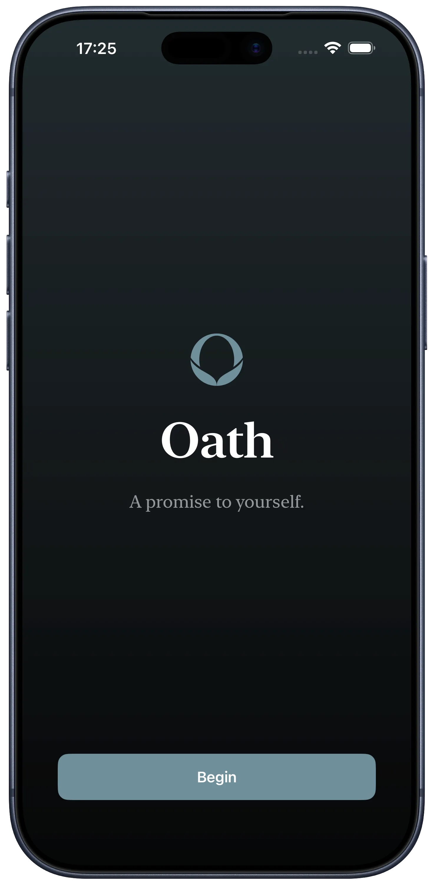 The Oath welcome screen on iPhone: a promise to yourself