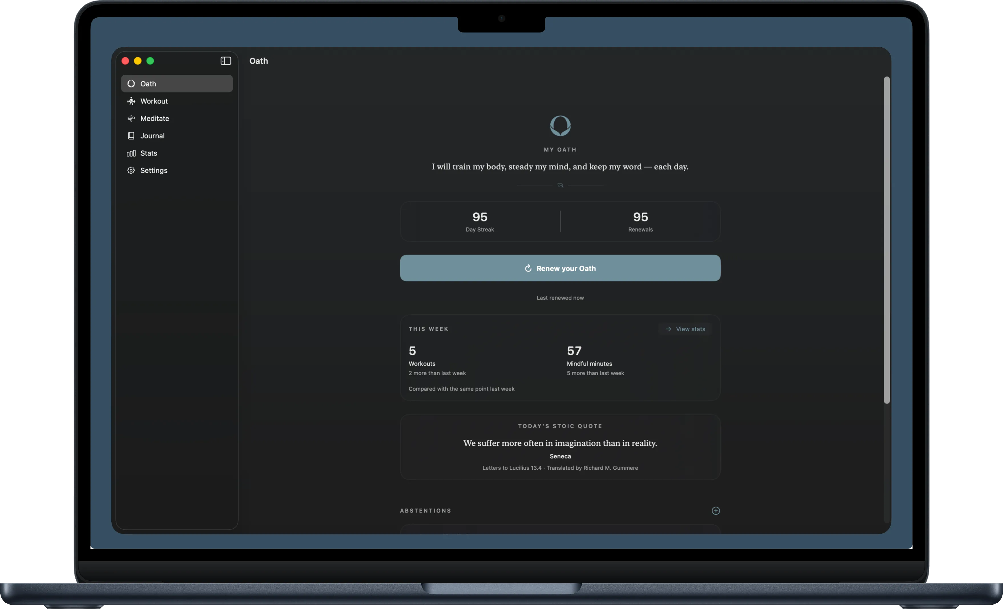 Oath on Mac: the written vow, the day streak and this week