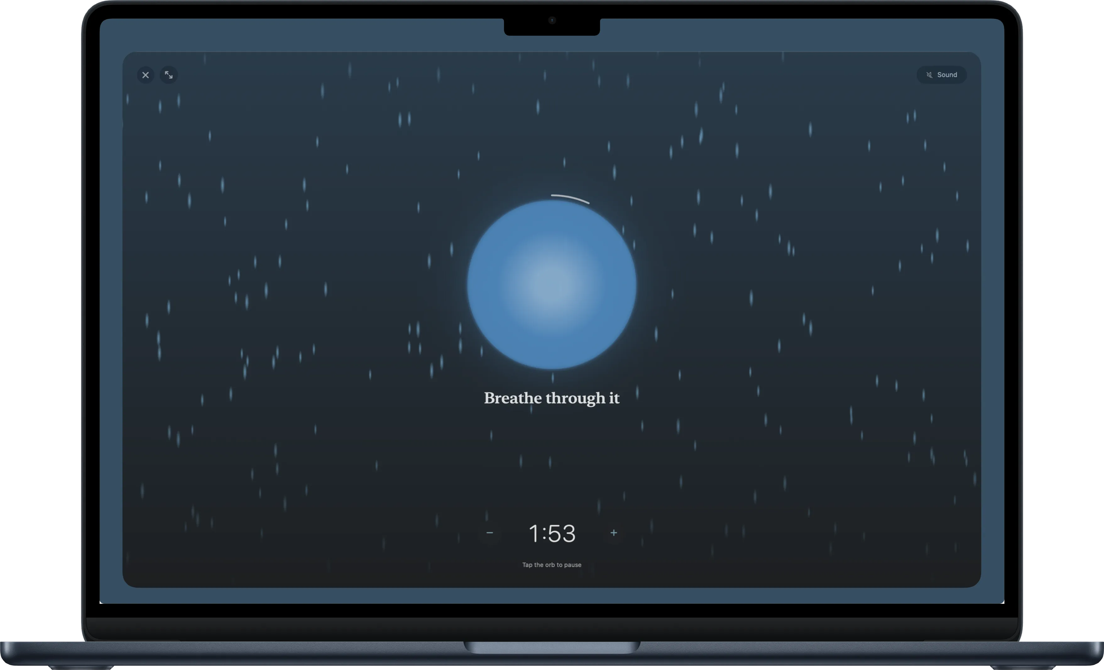 A Plunge session on Mac: a glowing orb with rain falling