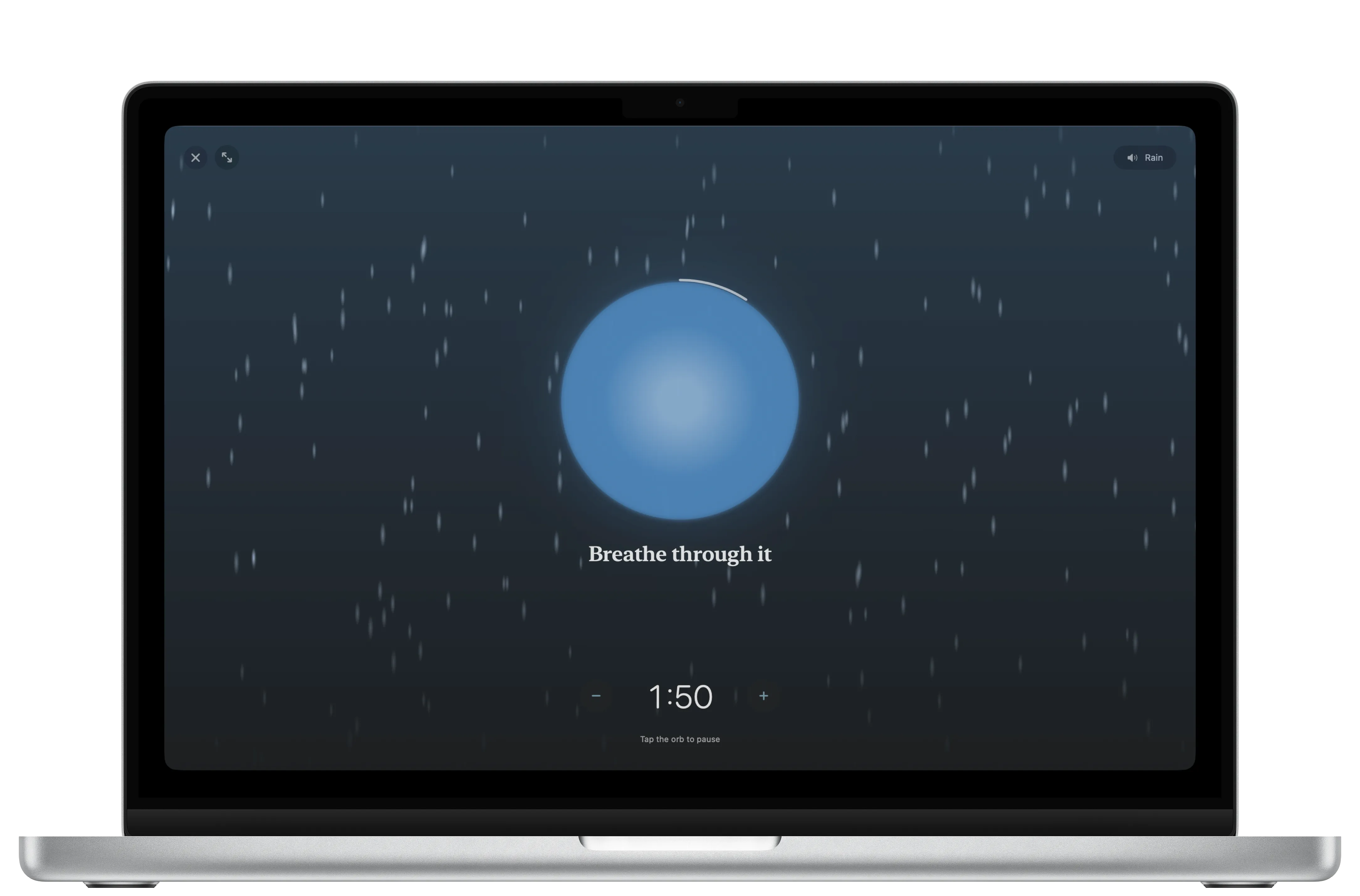 A Plunge session on Mac: a glowing orb with rain falling